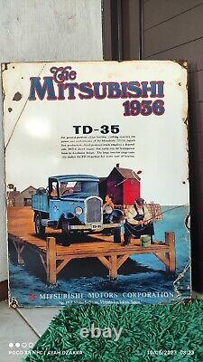 RARE Ancienne Publicité Vintage de 1936 pour Voiture Camion Mitsubishi TD-35, Signalisation d'Essence et d'Huile