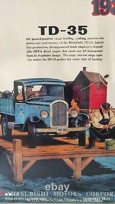 RARE Ancienne Publicité Vintage de 1936 pour Voiture Camion Mitsubishi TD-35, Signalisation d'Essence et d'Huile