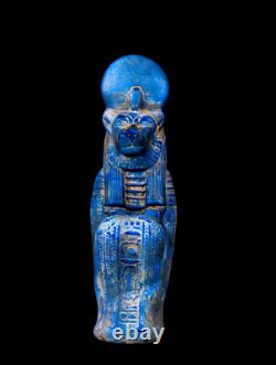 Réplique unique de la statue assise bleue de la déesse de la guerre égyptienne antique Sekhmet
