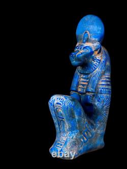 Réplique unique de la statue assise bleue de la déesse de la guerre égyptienne antique Sekhmet