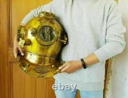 Réplique vintage de casque de plongée de l'US Navy antique 18 pouces marqué Deep Sea Divers fait main