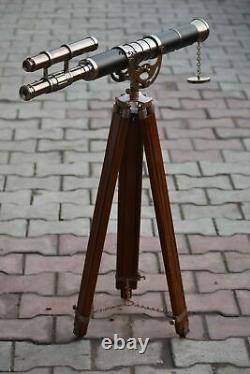 Réplique vintage de télescope nautique en laiton avec trépied en bois fait main fonctionnel
