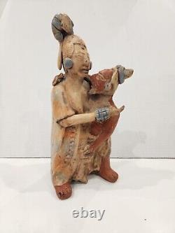 Reproduction de figurine maya antique peinte - Terre cuite 2 hommes s'embrassant