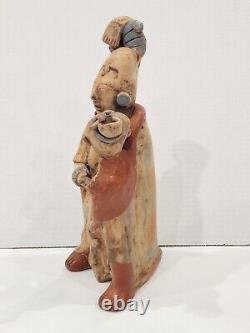 Reproduction de figurine maya antique peinte - Terre cuite 2 hommes s'embrassant
