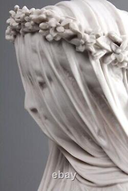 Statue de buste de dame voilée / Sculpture en marbre de jeune fille fabriquée en Europe 13,9 / 35,5cm