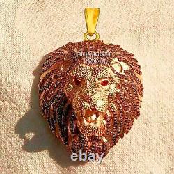 Style vintage Pendentif tête de lion en argent avec diamant taillé en rose de 4,90 carats