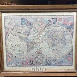 Une nouvelle carte précise du monde 1651 Reproduction encadrée 23x19 Vintage