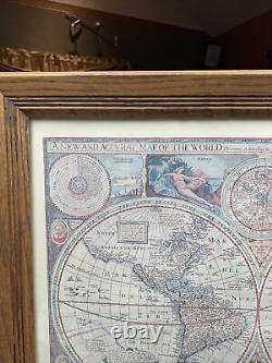 Une nouvelle carte précise du monde 1651 Reproduction encadrée 23x19 Vintage