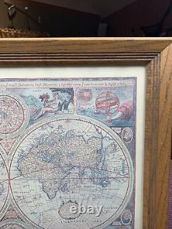 Une nouvelle carte précise du monde 1651 Reproduction encadrée 23x19 Vintage