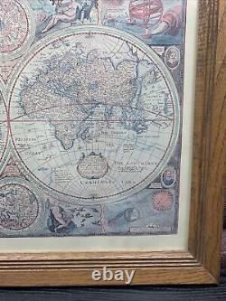 Une nouvelle carte précise du monde 1651 Reproduction encadrée 23x19 Vintage