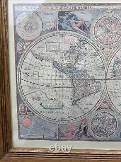 Une nouvelle carte précise du monde 1651 Reproduction encadrée 23x19 Vintage