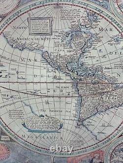 Une nouvelle carte précise du monde 1651 Reproduction encadrée 23x19 Vintage