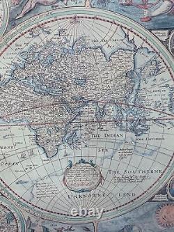 Une nouvelle carte précise du monde 1651 Reproduction encadrée 23x19 Vintage