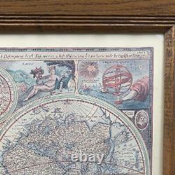 Une nouvelle carte précise du monde 1651 Reproduction encadrée 23x19 Vintage