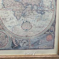 Une nouvelle carte précise du monde 1651 Reproduction encadrée 23x19 Vintage