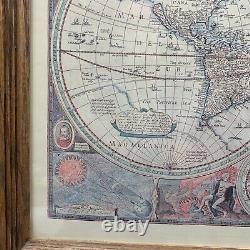 Une nouvelle carte précise du monde 1651 Reproduction encadrée 23x19 Vintage